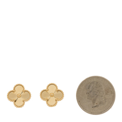 Van Cleef & Arpels 18K Yellow Gold Guilloche Vintage Alhambra Earrings 2 of 5