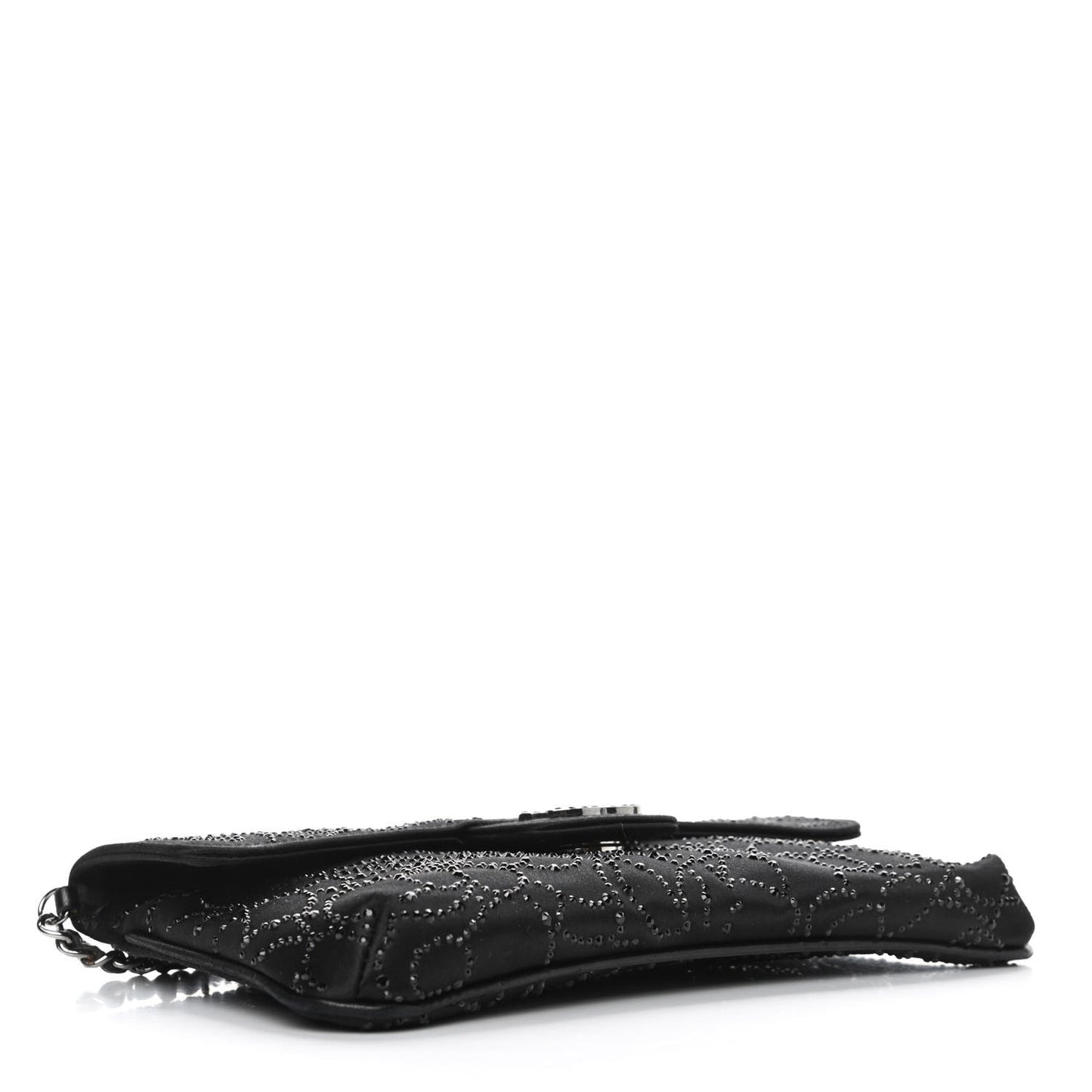 Satin Crystal Camellia Clutch On Chain Bag Black