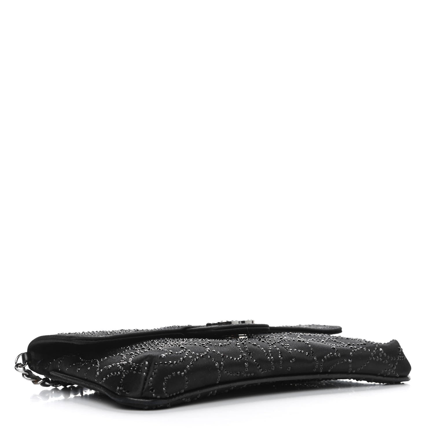 Chanel Satin Crystal Camellia Clutch On Chain Bag Black 3 of 4