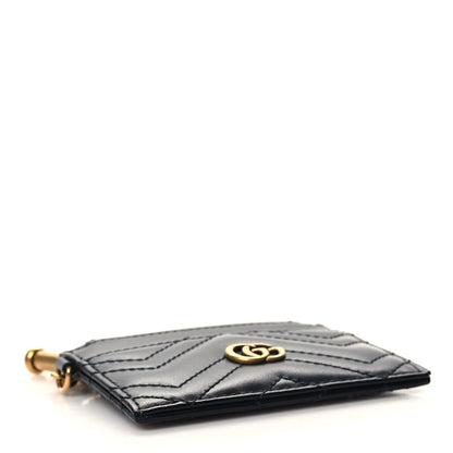 Gucci Calfskin Matelasse Chevron GG Marmont Key Case Card Holder Black 4 of 7