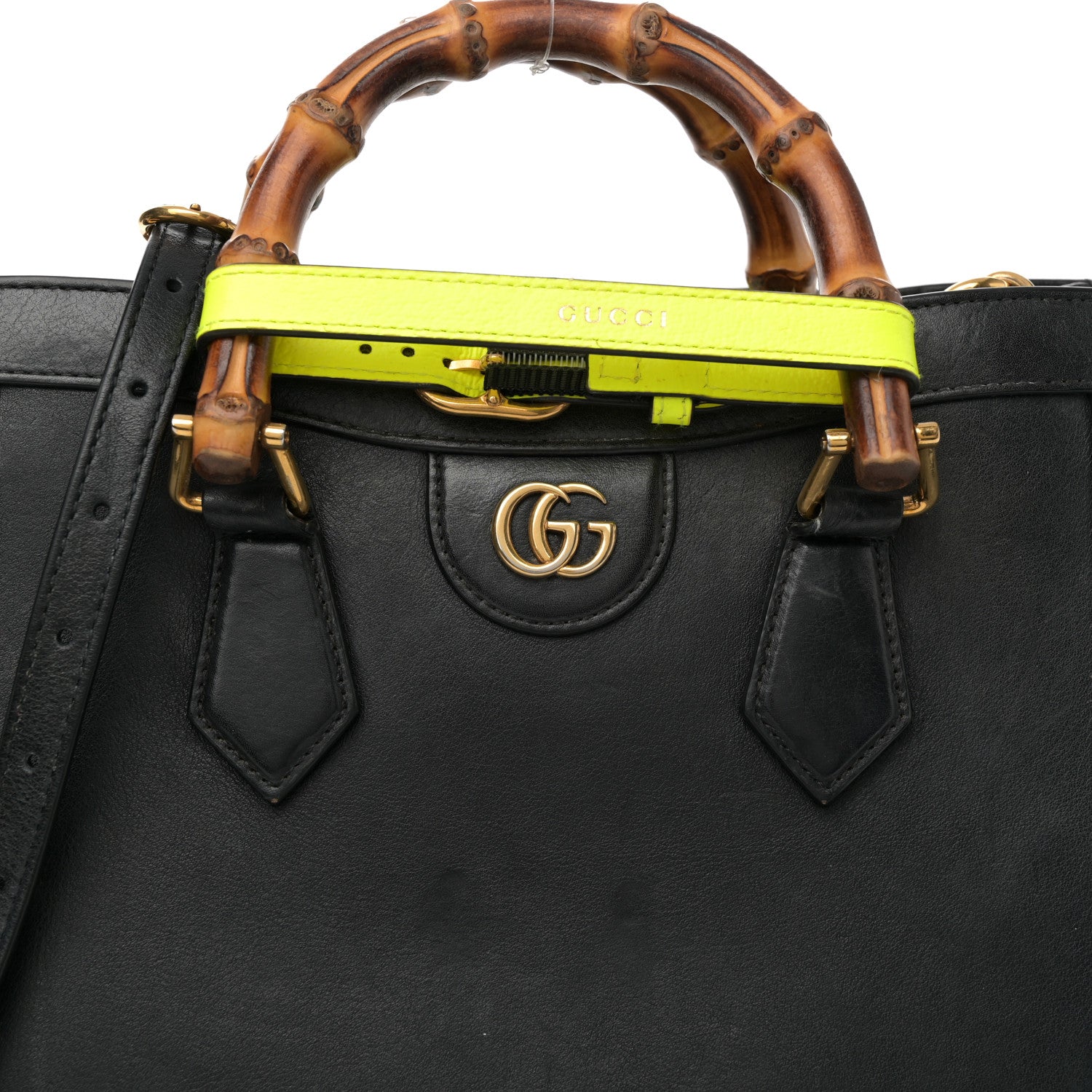 Gucci Calfskin Small Diana Tote Bag Black Yellow Fluo 7 of 14