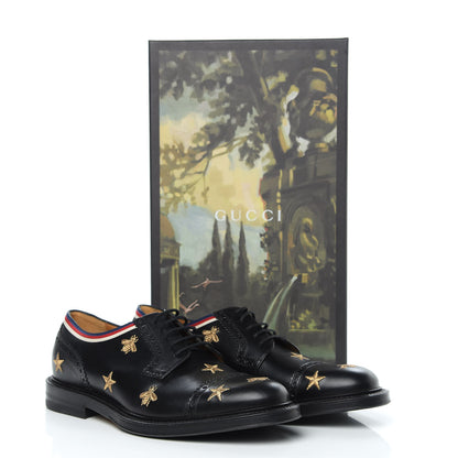 Gucci Calfskin Bee Star Embroidered Mens Captoe Derby Loafers 8 Black 9 of 9