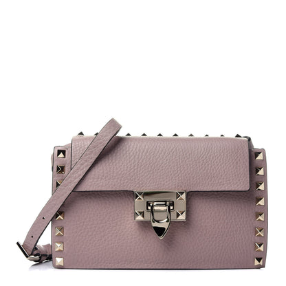 Valentino Garavani Pebbled Calfskin Small Rockstud Overlay Flap Shoulder Bag Poudre 1 of 12