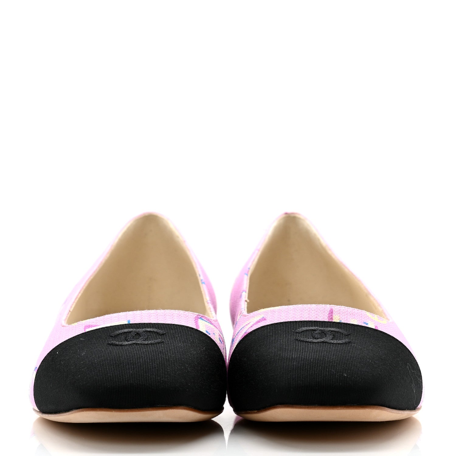 Chanel Fabric Grosgrain CC Flats 39 Pink Beige Black 2 of 9