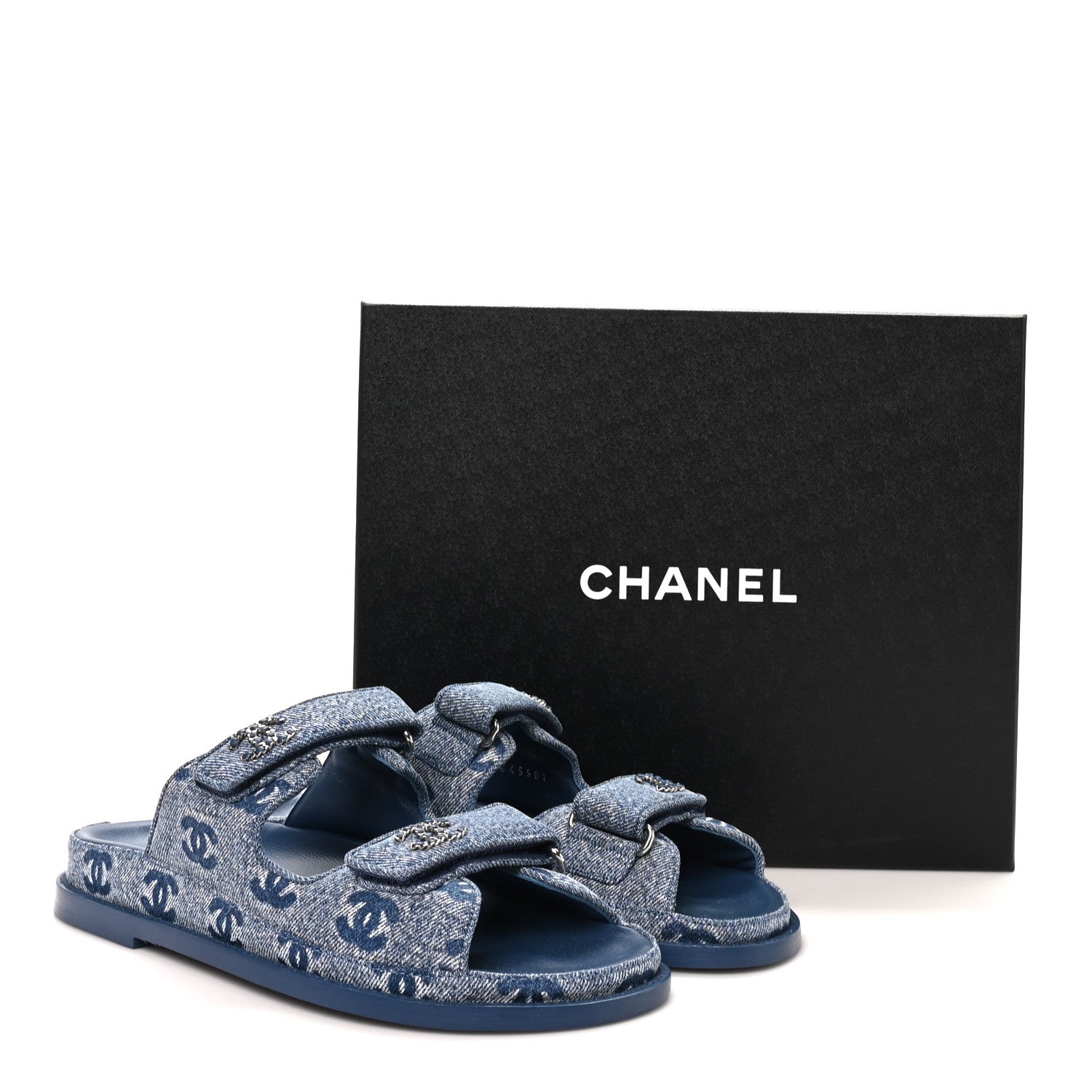 Chanel Denim CC Velcro Dad Chain CC Slide Sandals 39 Blue 1923587