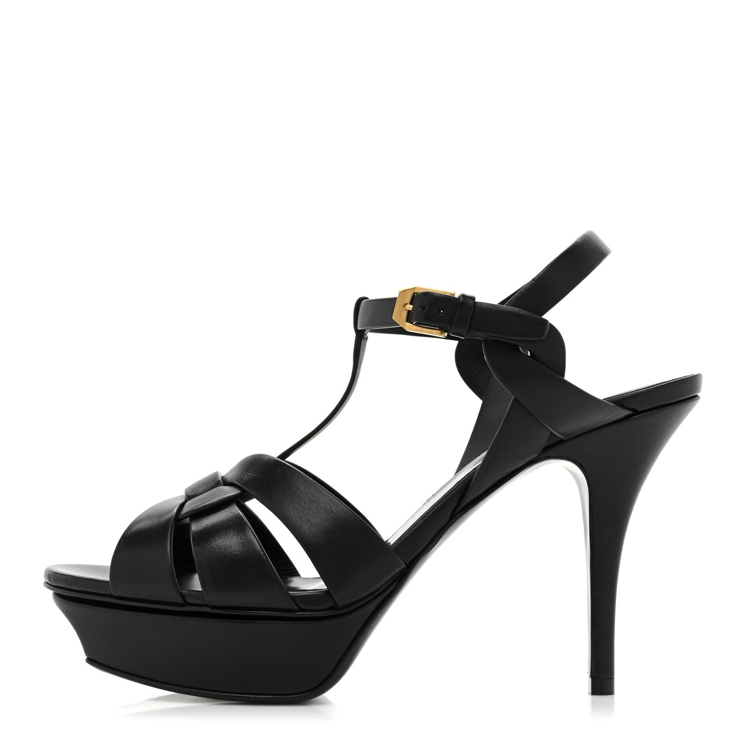 Saint Laurent Calfskin Tribute 75 Platform Sandals 39 Black 1 of 9