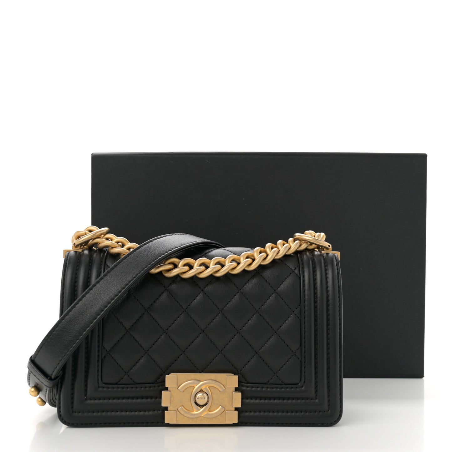 Lambskin Quilted Small Boy Flap Black