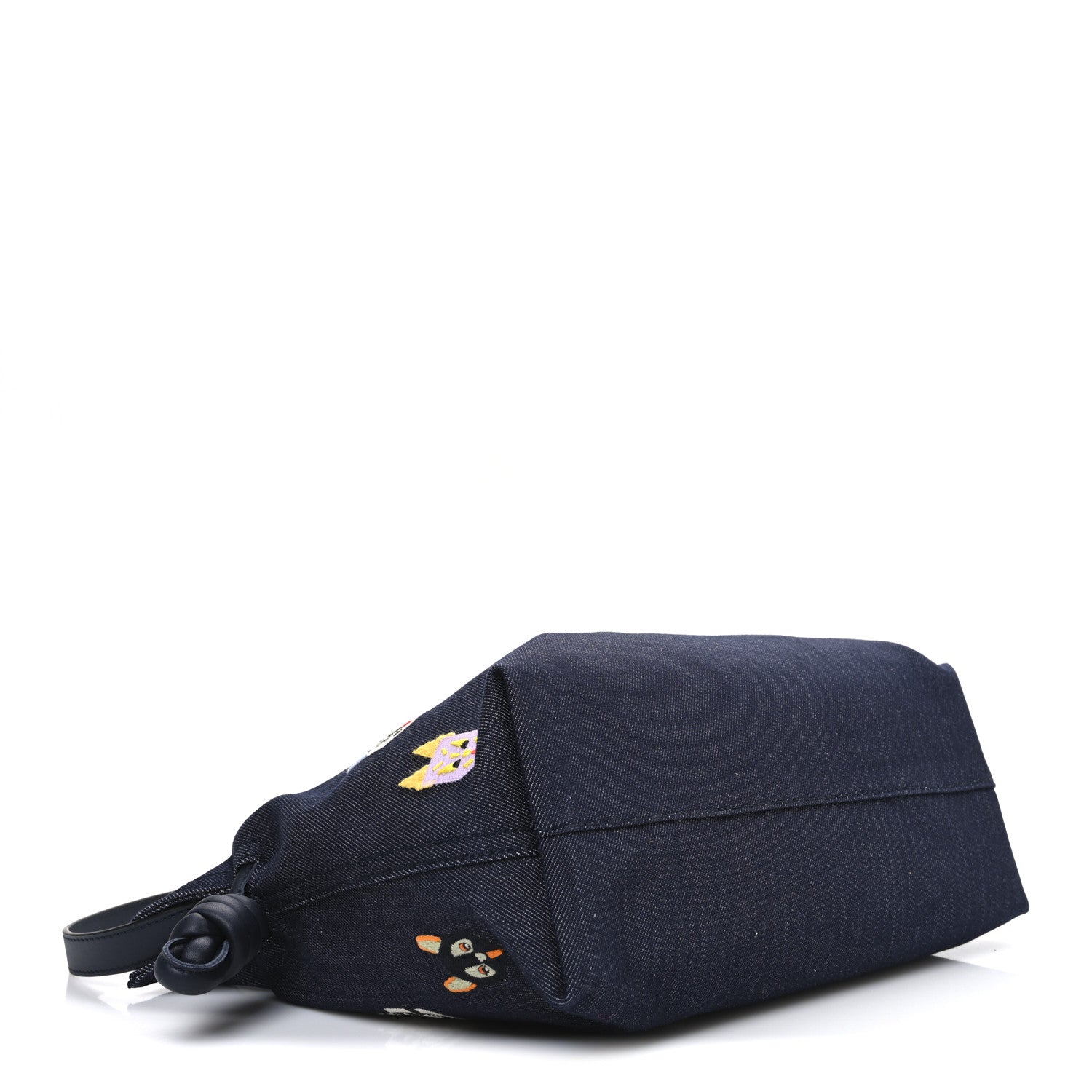 Loewe X Louis Wain Denim Embroidered Futurist Cats Medium Flamenco Knot Clutch Blue 4 of 10