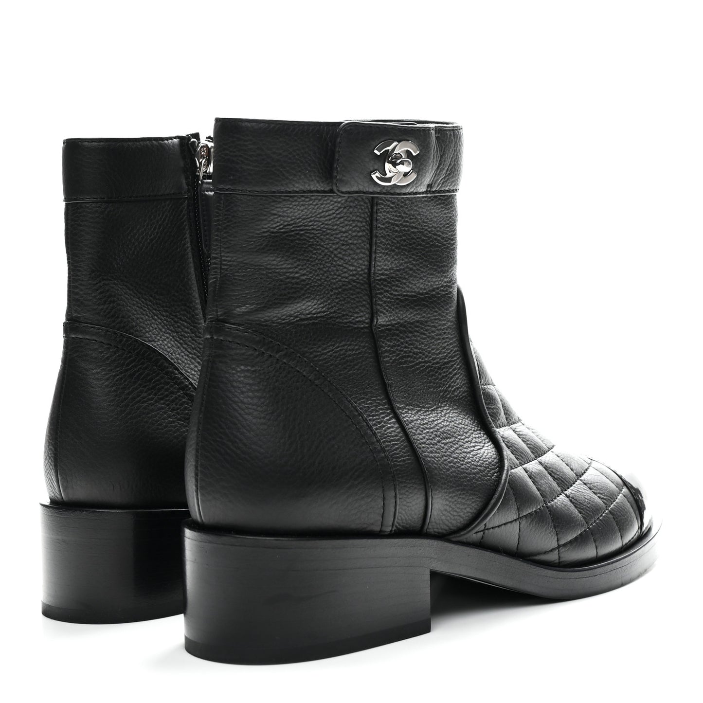 Calfskin Patent Quilted Cap Toe Short Boots 37.5 Black