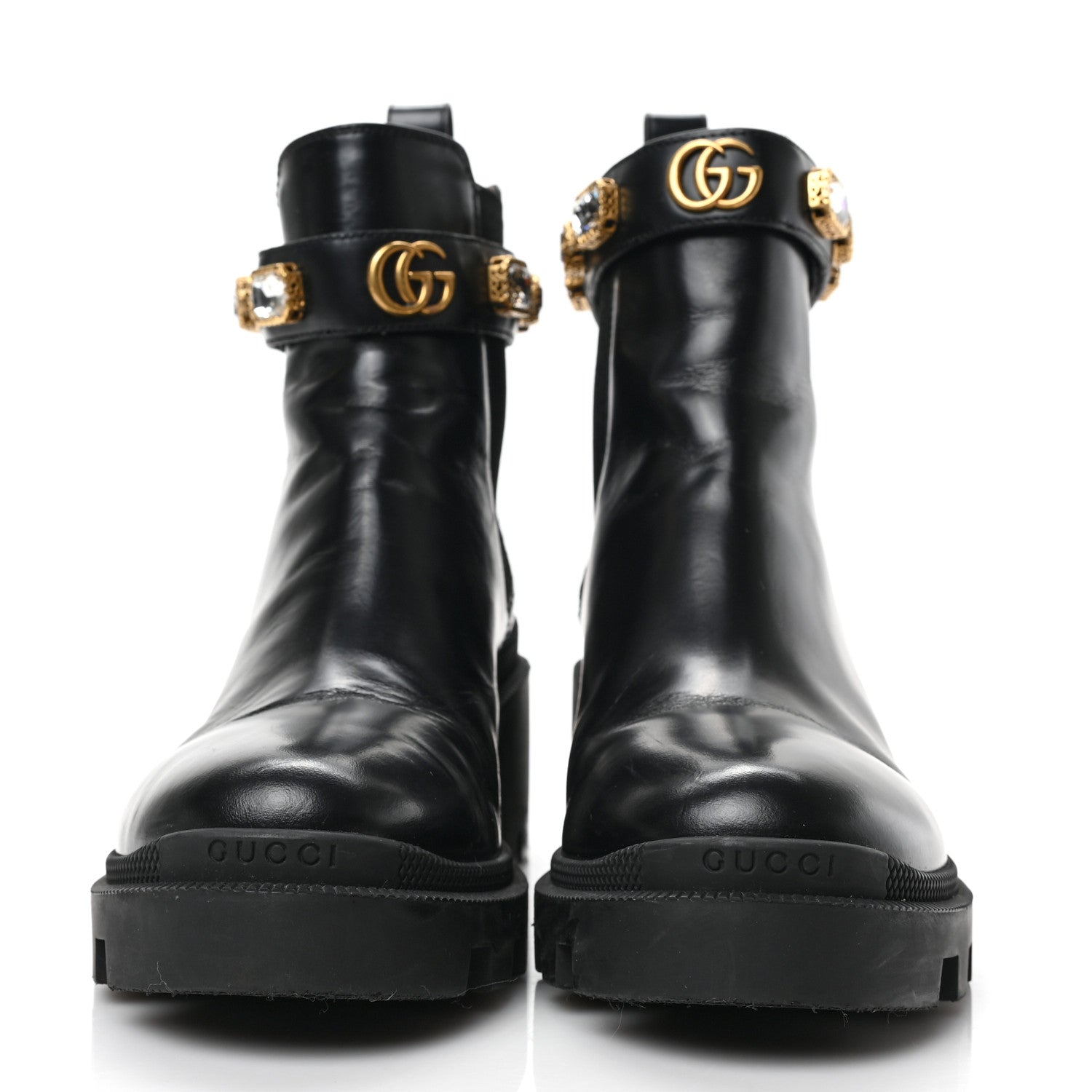 Gucci Calfskin Crystal GG Trip Chelsea Ankle Boots 38.5 Black 2 of 7