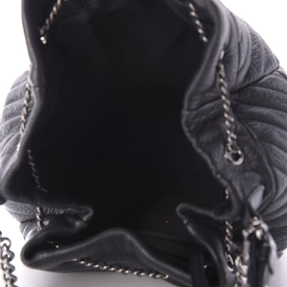 Chanel Deerskin Chevron Medium CC Chain Bucket Drawstring Bag Black 6 of 10