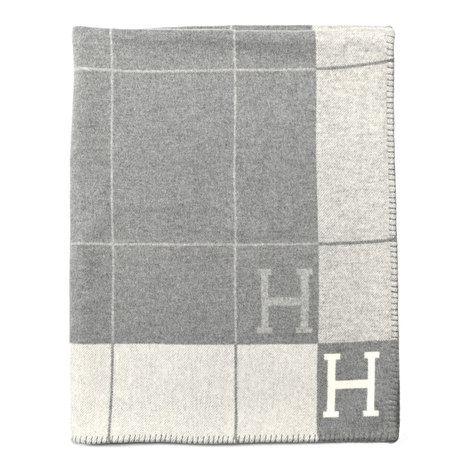 Hermes Wool Cashmere Avalon III Blanket Ecru Gris Clair 1 of 3