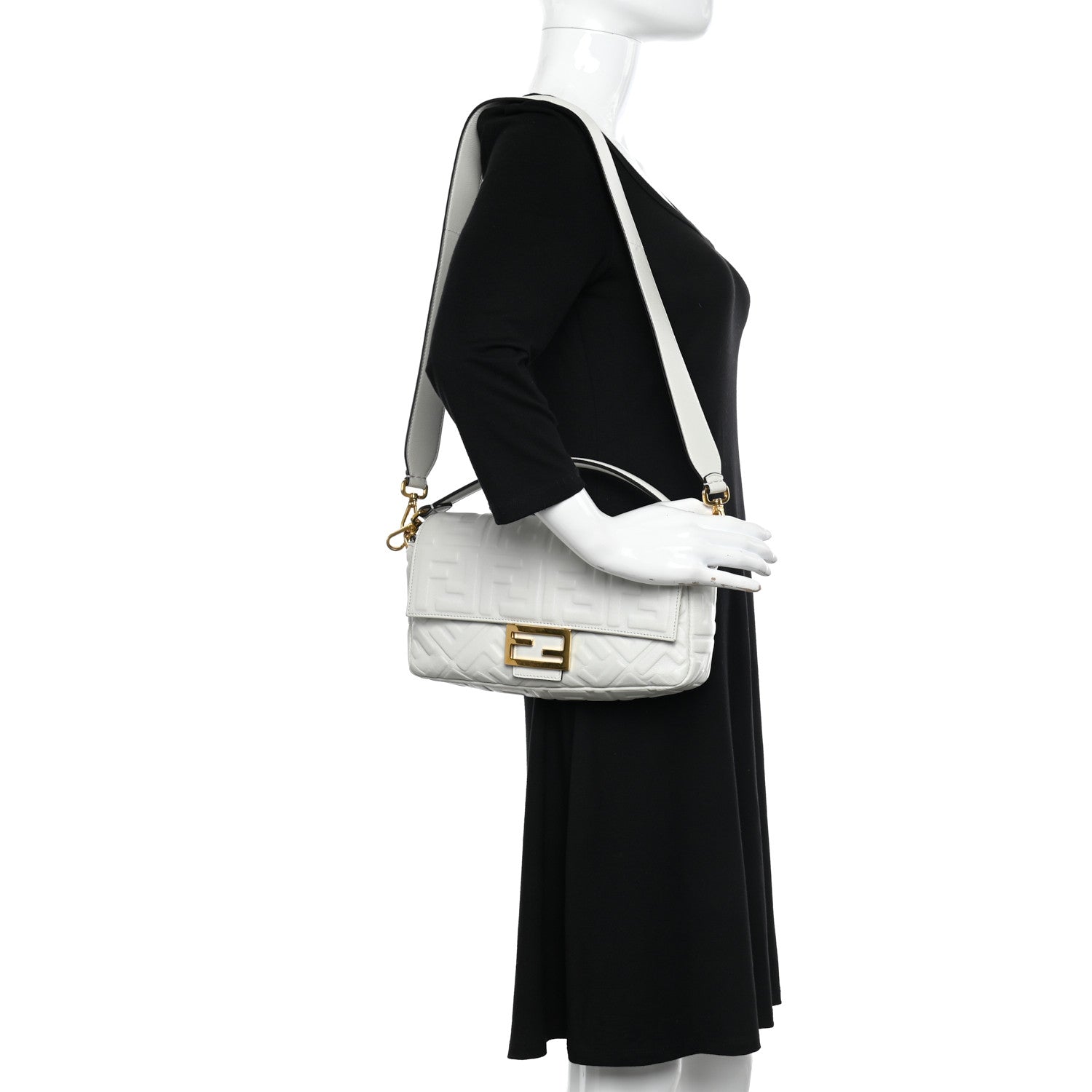 Fendi Nappa FF 1974 Embossed Baguette White 2 of 13
