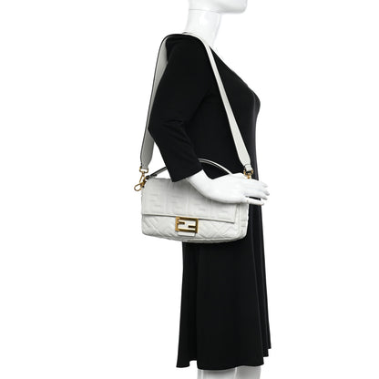 Fendi Nappa FF 1974 Embossed Baguette White 2 of 13