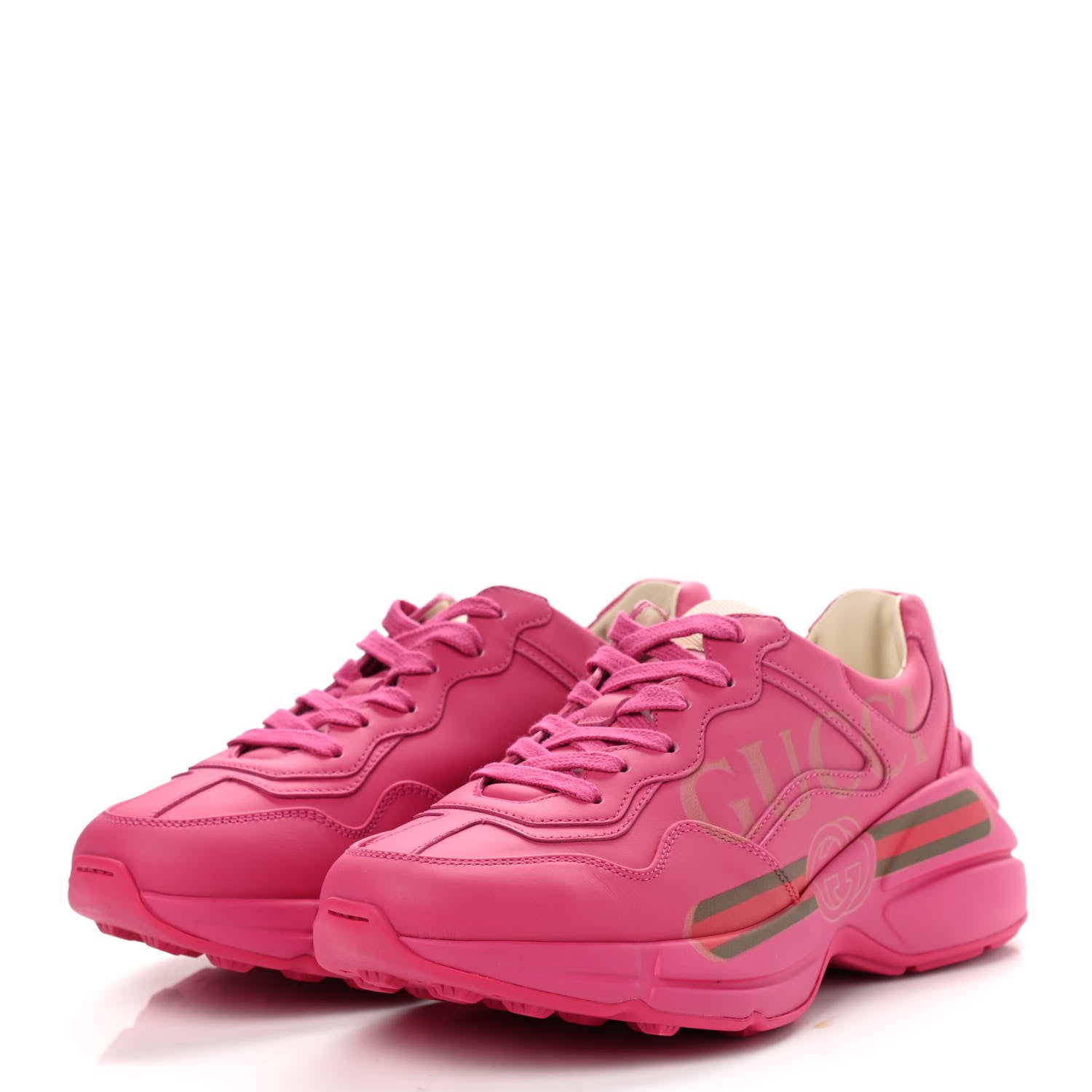 Gucci Calfskin Logo Womens Rhyton Sneakers 37.5 Box Pink 3 of 9