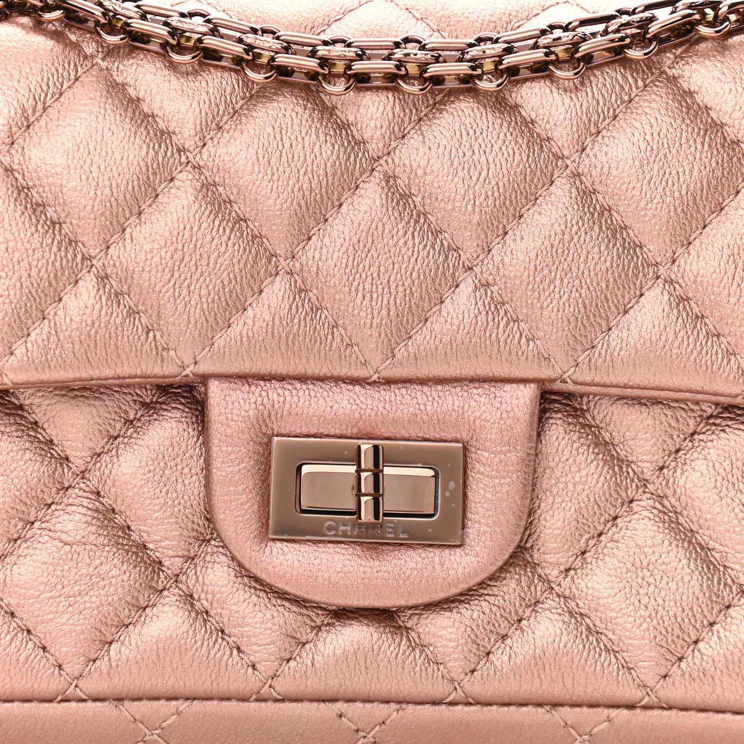 Metallic Grained Calfskin Quilted 2.55 Reissue Mini Flap Copper Pink