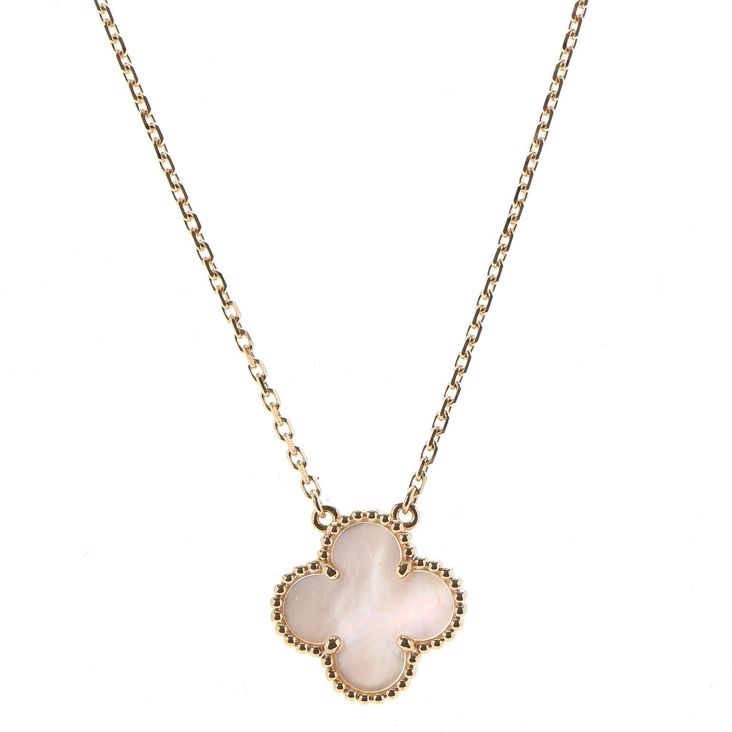 Van Cleef & Arpels 18K Yellow Gold Mother of Pearl Vintage Alhambra Pendant Necklace 1 of 8