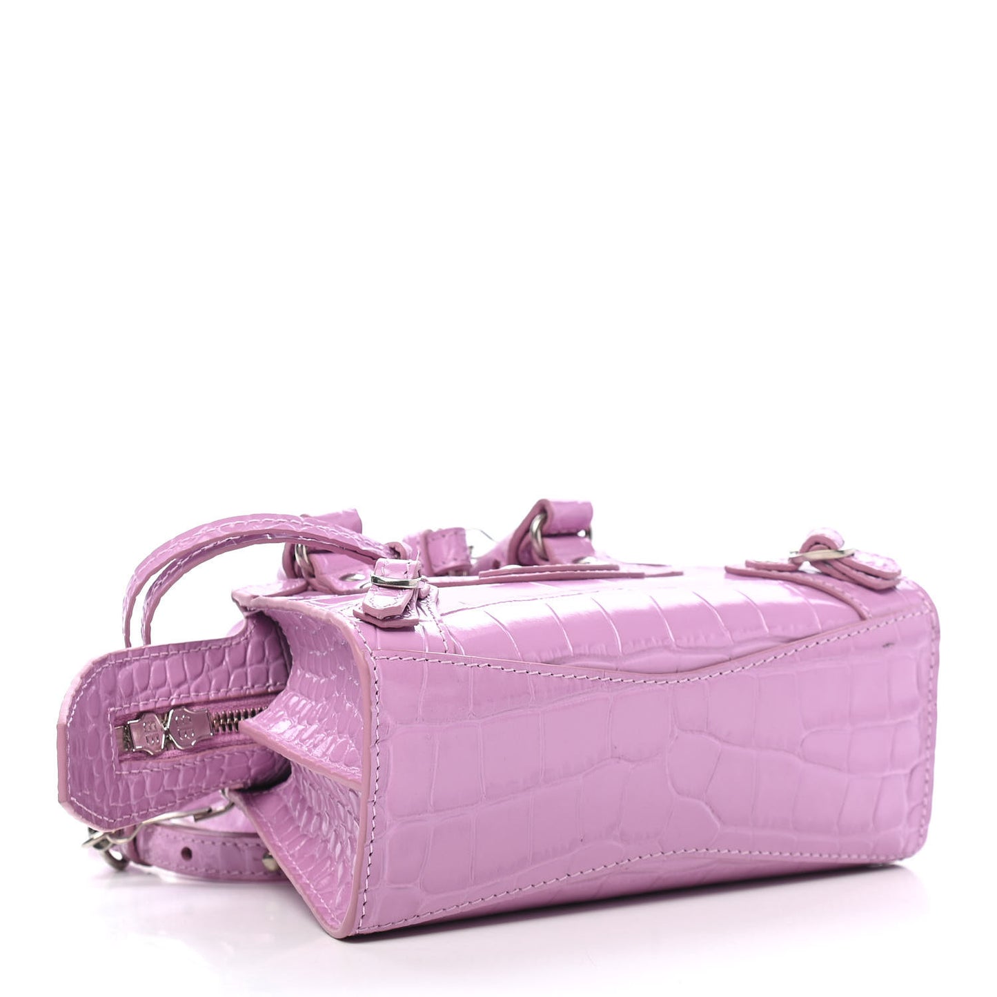 Calfskin Crocodile Embossed Neo Classic Silver Hardware Nano City Crossbody Lilac