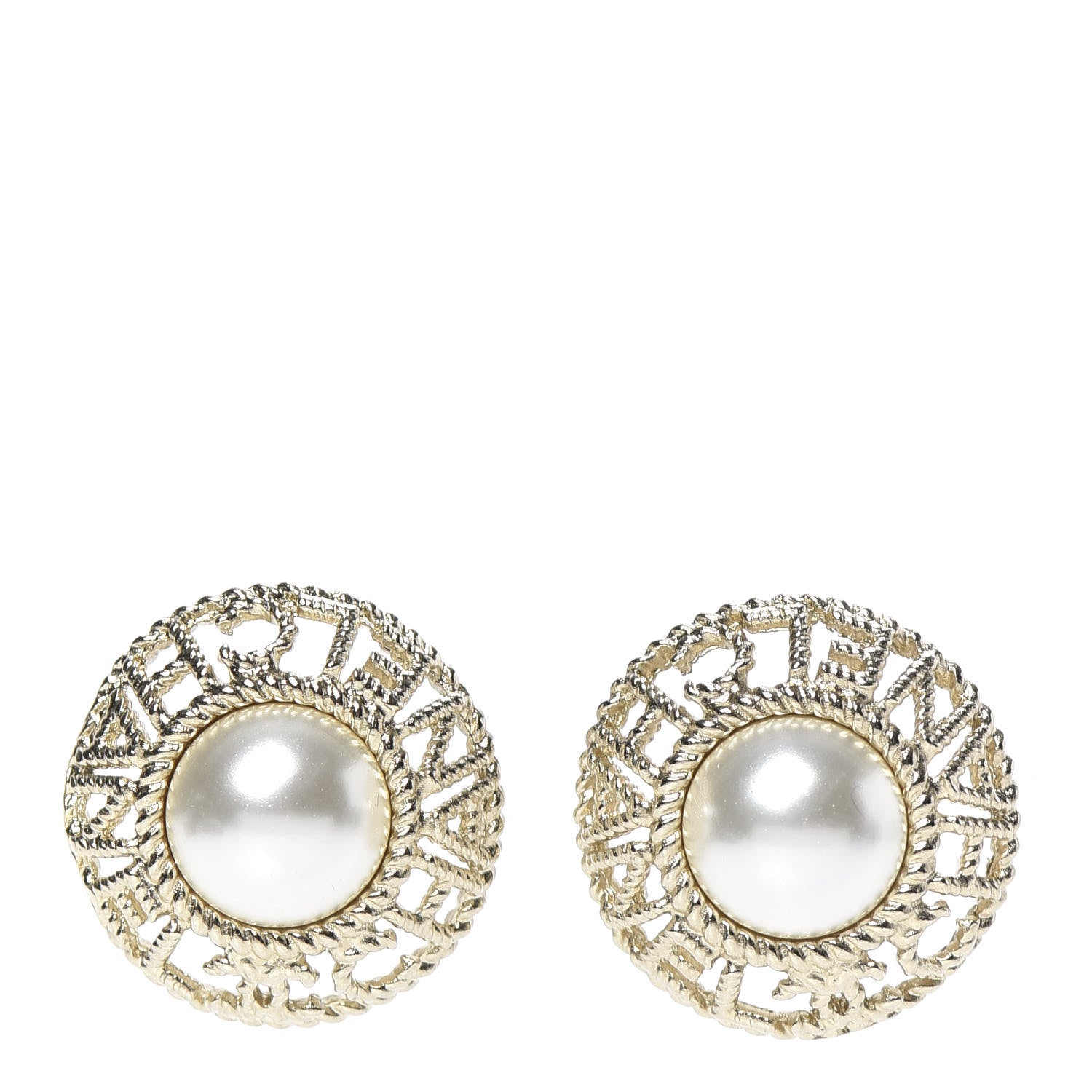 Chanel Pearl CC Round Rope Logo Earrings Gold 1 of 5