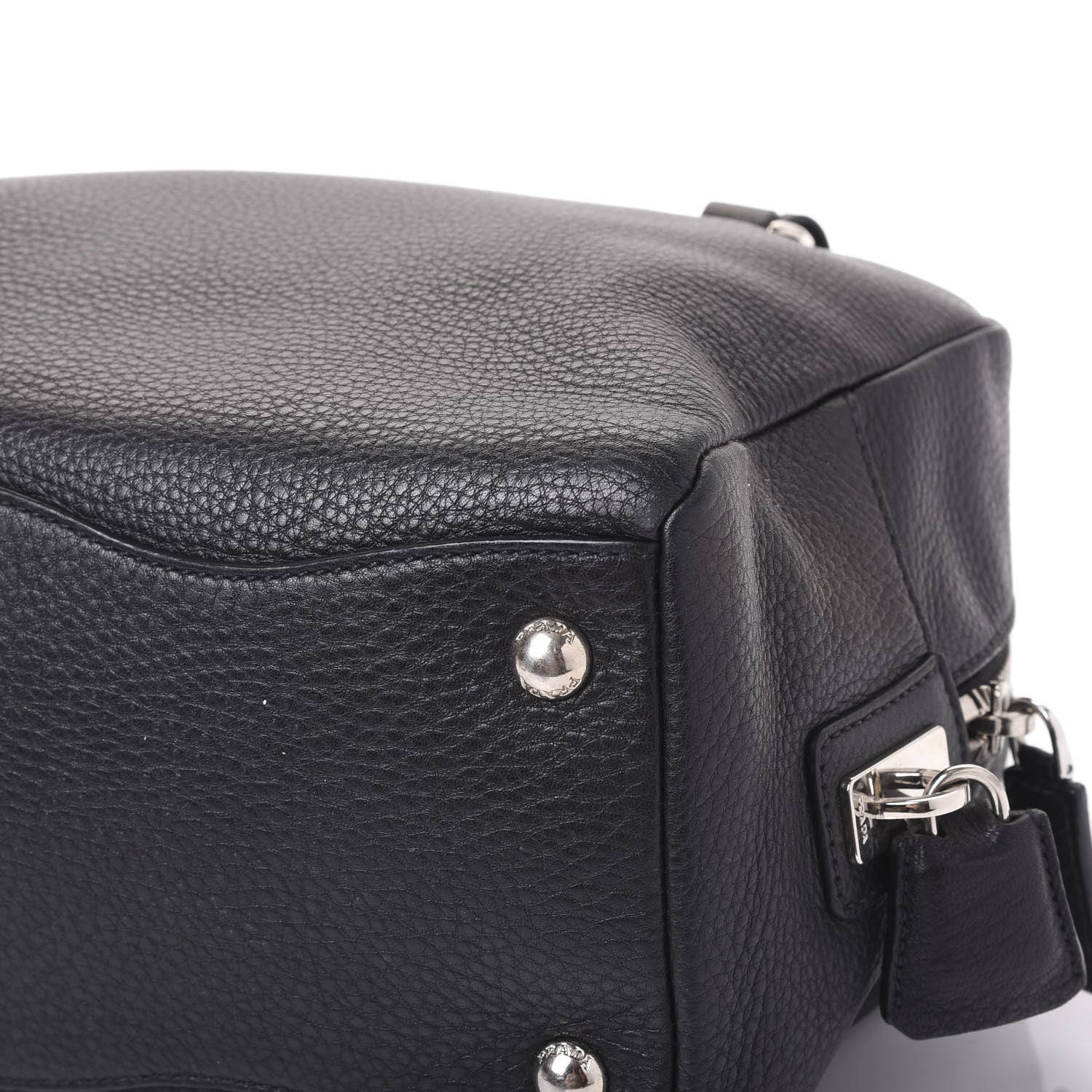 Prada Vitello Daino Embossed Logo Bowler Black 10 of 12