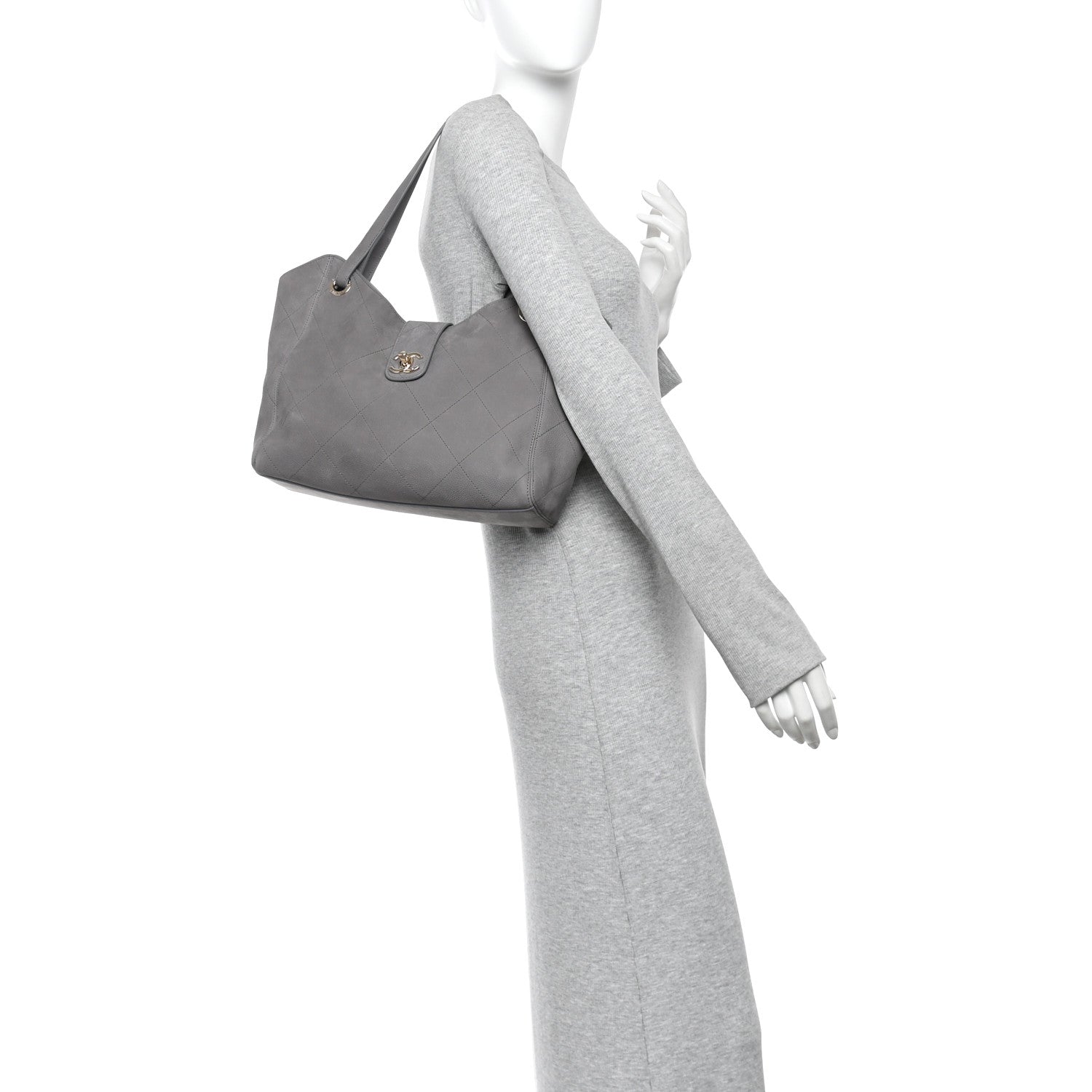 Chanel Grained Nubuck Caviar Quilted Large Shopping Bag Grey 2 of 13