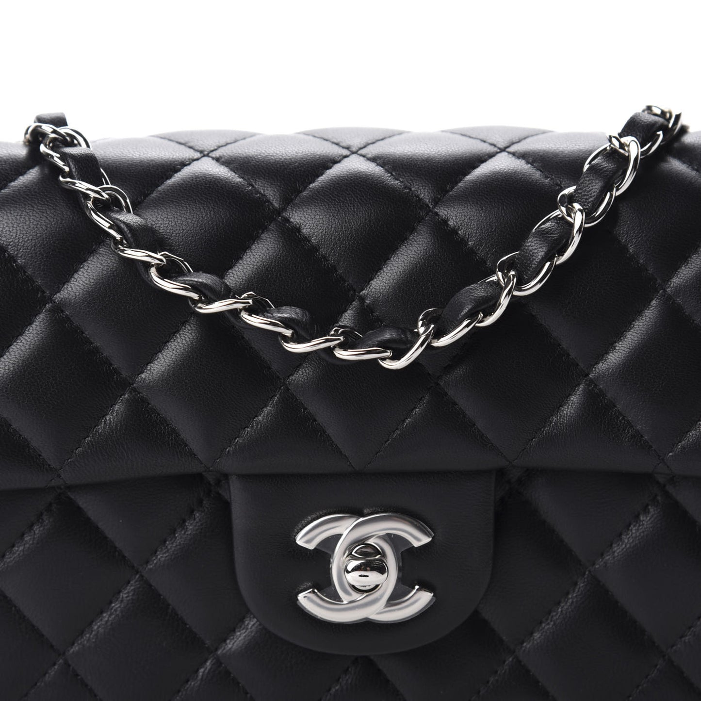 Lambskin Quilted Mini Rectangular Flap Black