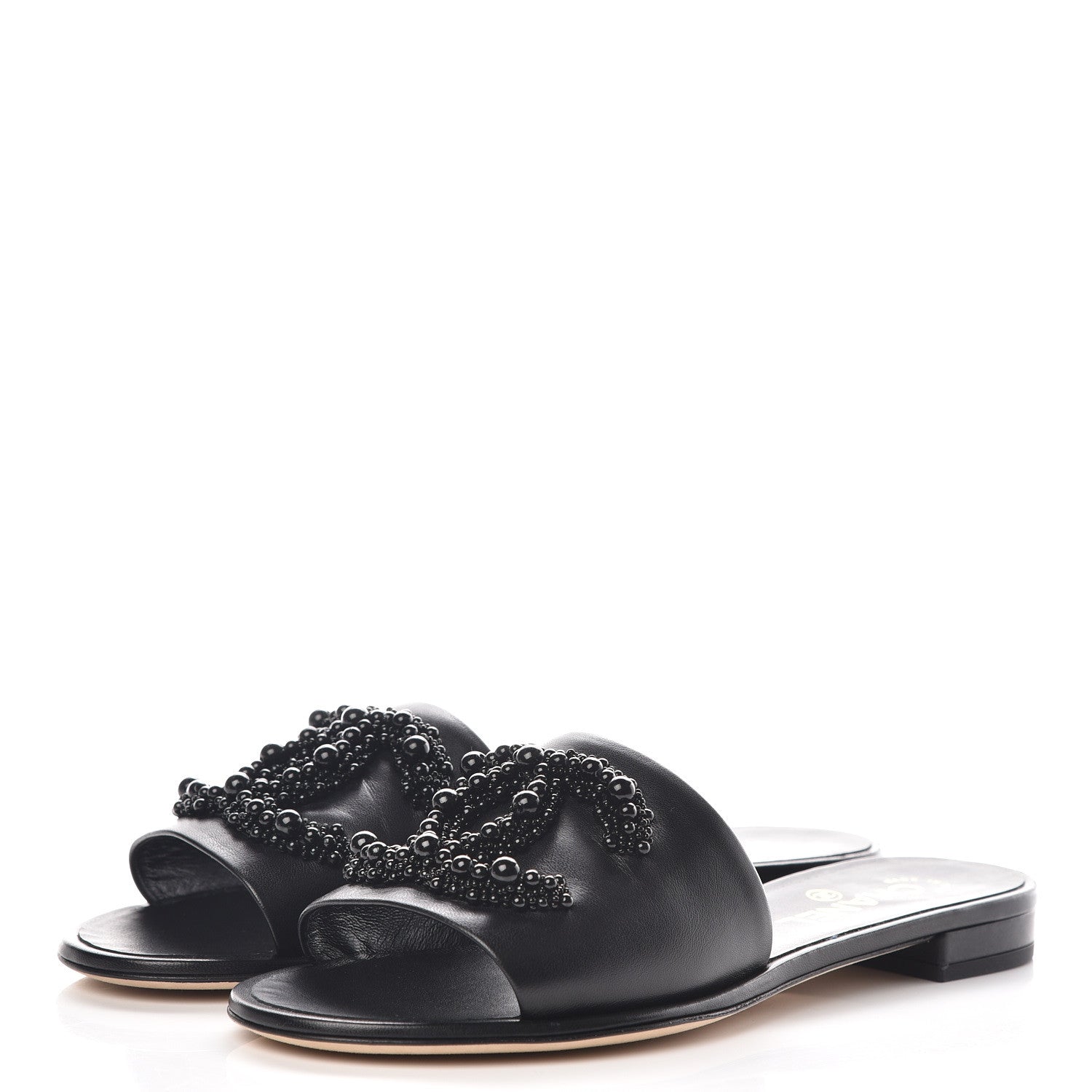 Chanel Lambskin Beaded CC Mules 39 Black 3 of 10