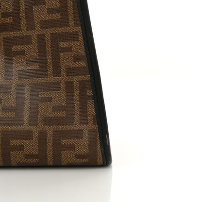 Fendi Glazed Fabric Vitello Century Plexiglass FF 1974 Stamp Patch Medium Runaway Shopper Tote Mogano Panna Black 15 of 15