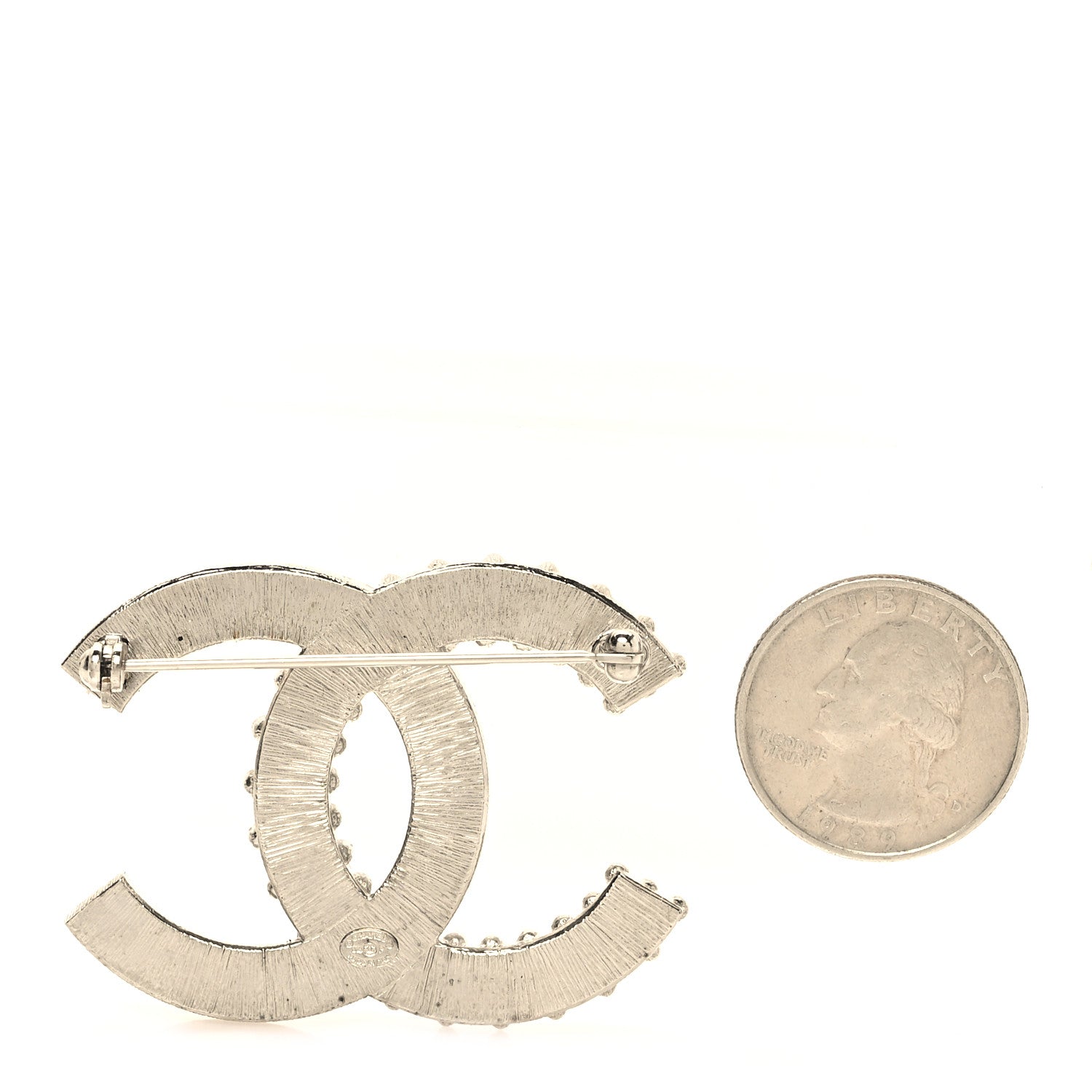 Chanel Baguette Round Crystal CC Brooch Silver 2 of 4