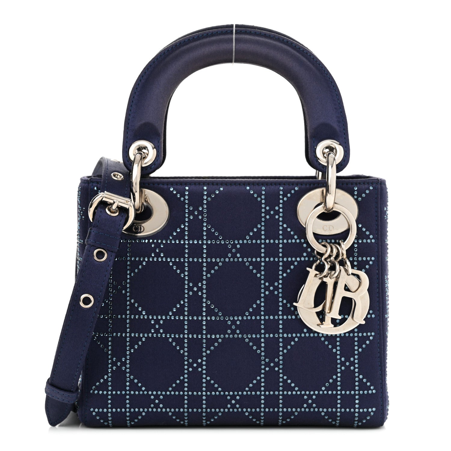 Christian Dior Satin Crystal Cannage Mini Lady Dior Navy 1 of 16