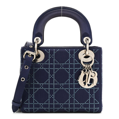 Christian Dior Satin Crystal Cannage Mini Lady Dior Navy 1 of 16