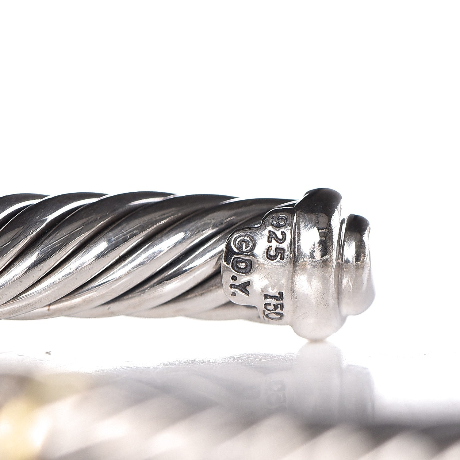 David Yurman Sterling Silver 18K Yellow Gold Diamond 7mm Cable Classics Bracelet 3 of 4