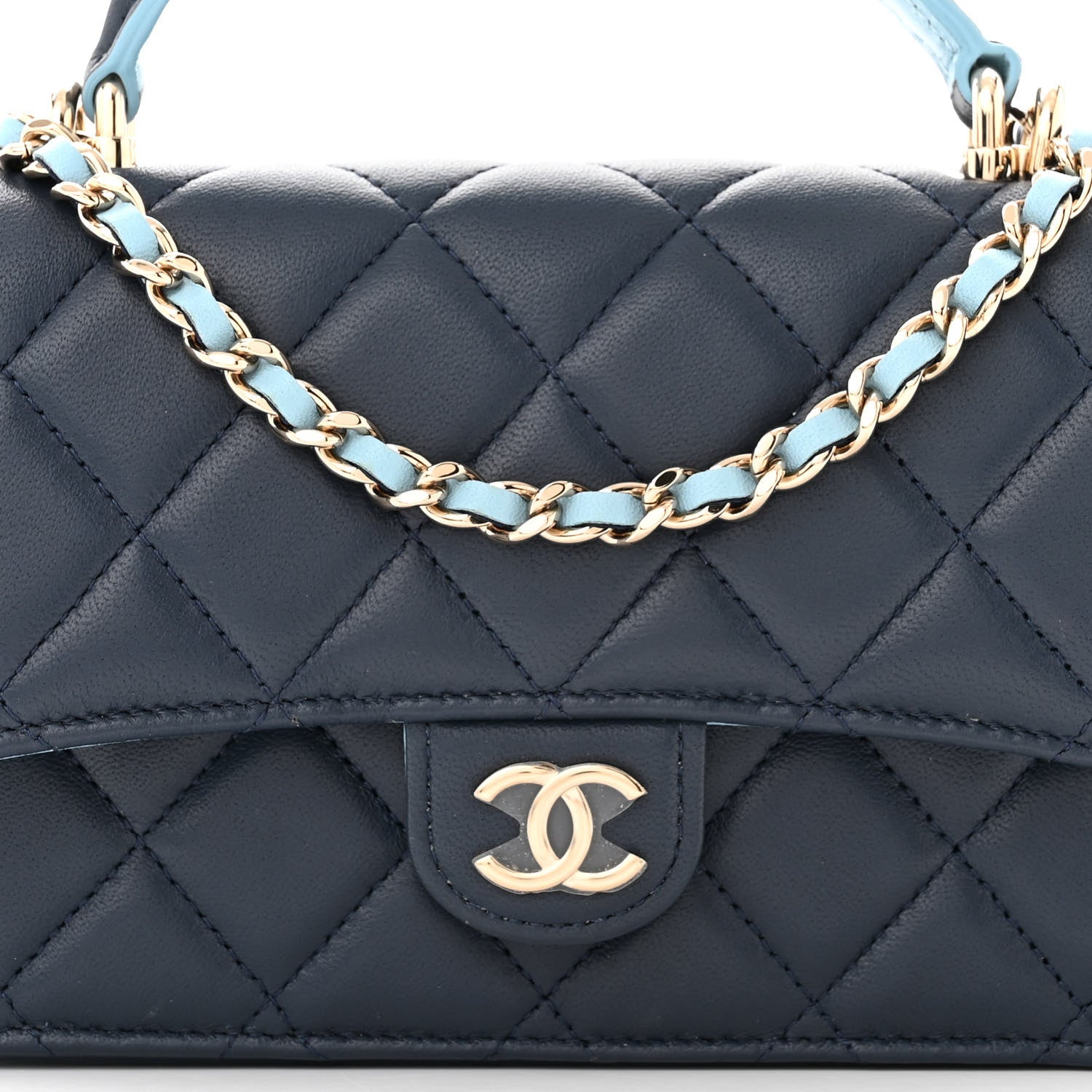 Chanel Lambskin Quilted Flap Phone Holder With Chain Dark Blue Light Blue 9 of 12