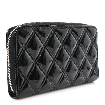 Chanel Patent Quilted Double Stitched Zip Around Wallet Black 3 of 8