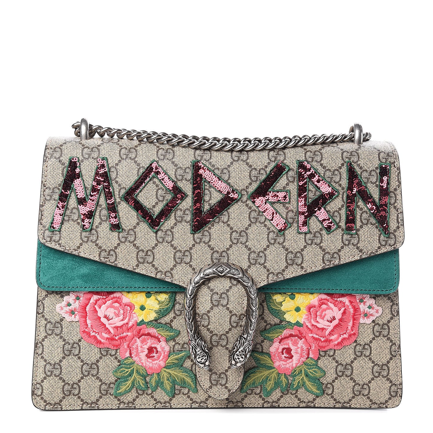 GG Supreme Monogram Embroidered Medium Dionysus Shoulder Bag Emerald