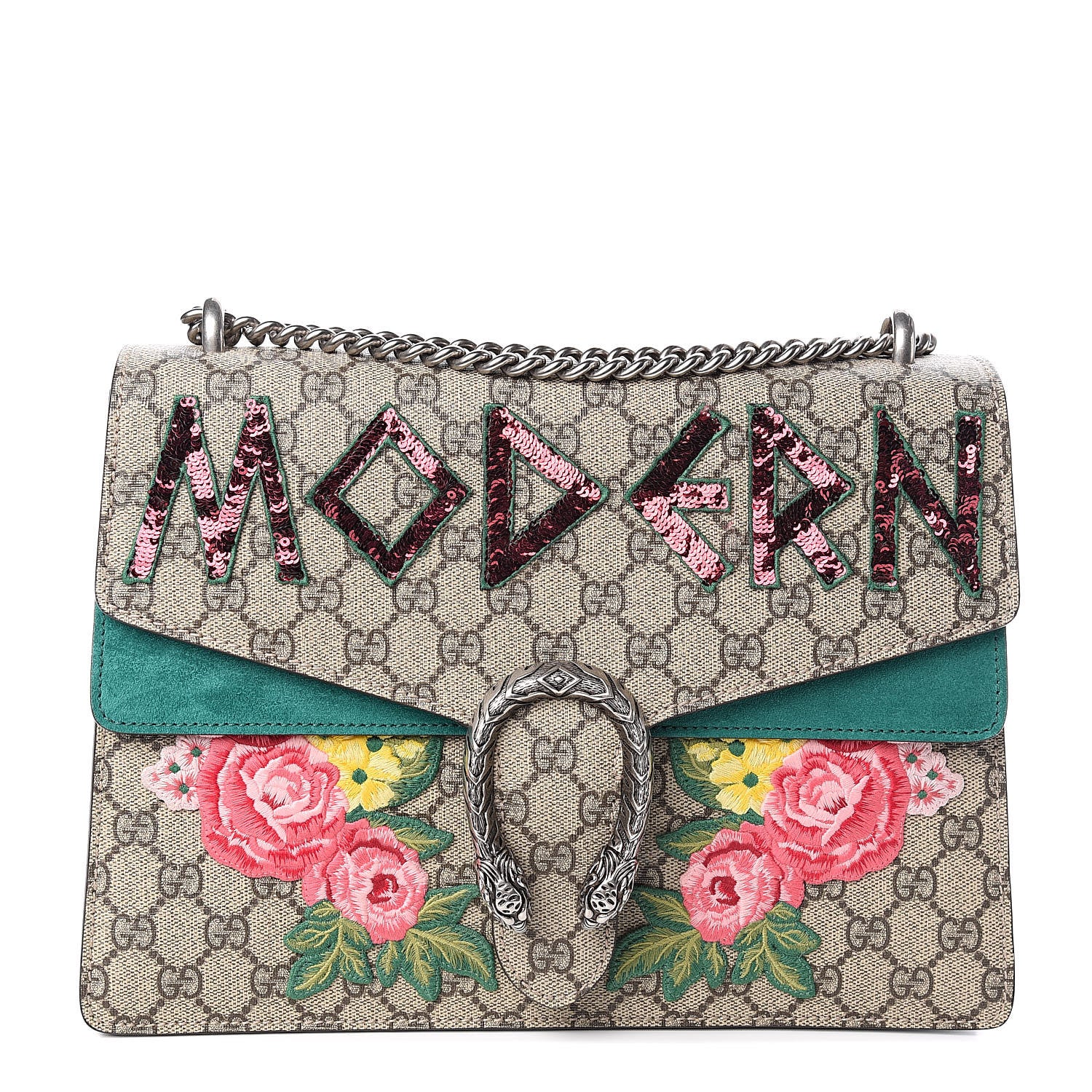 Gucci GG Supreme Monogram Embroidered Medium Dionysus Shoulder Bag Emerald 1 of 12