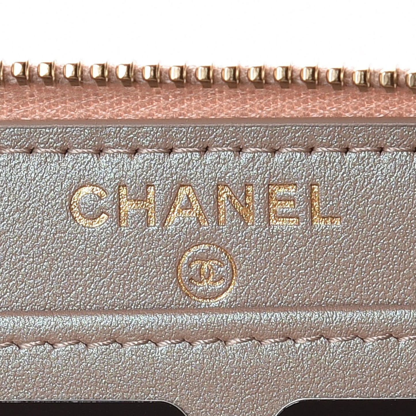 Iridescent Caviar Quilted Long Zip Around Wallet Beige