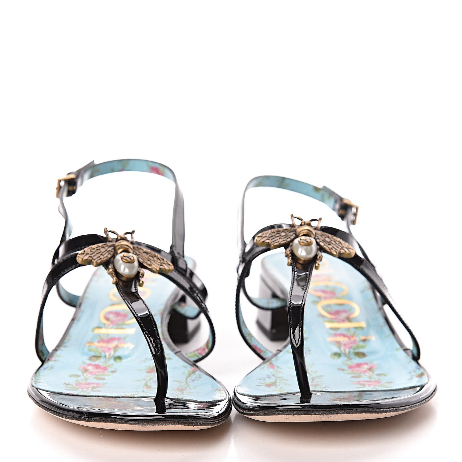 Gucci Patent Bee Thong Sandal 38 Black 2 of 12