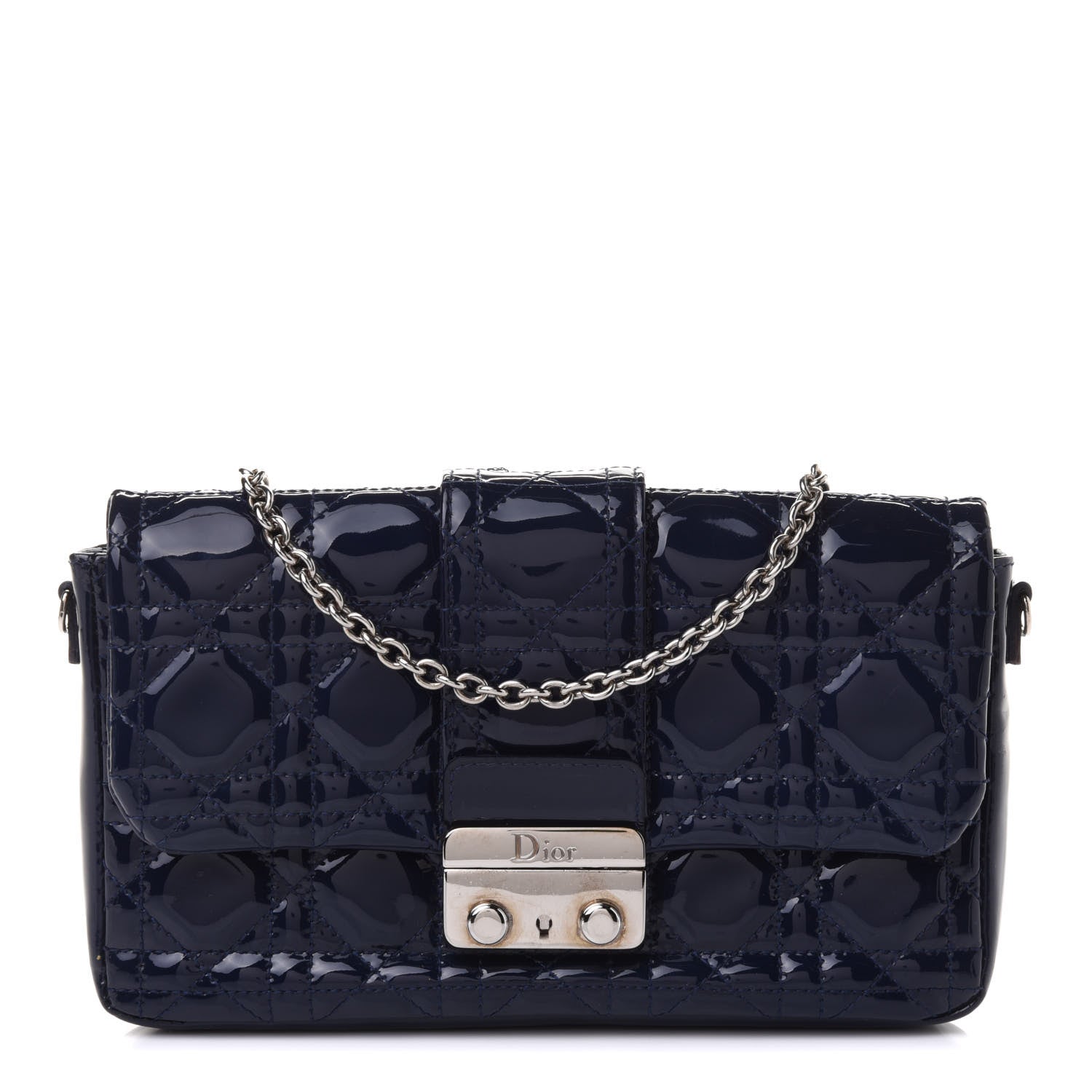 Christian Dior Patent Cannage New Lock Pouch Navy Blue 1 of 11