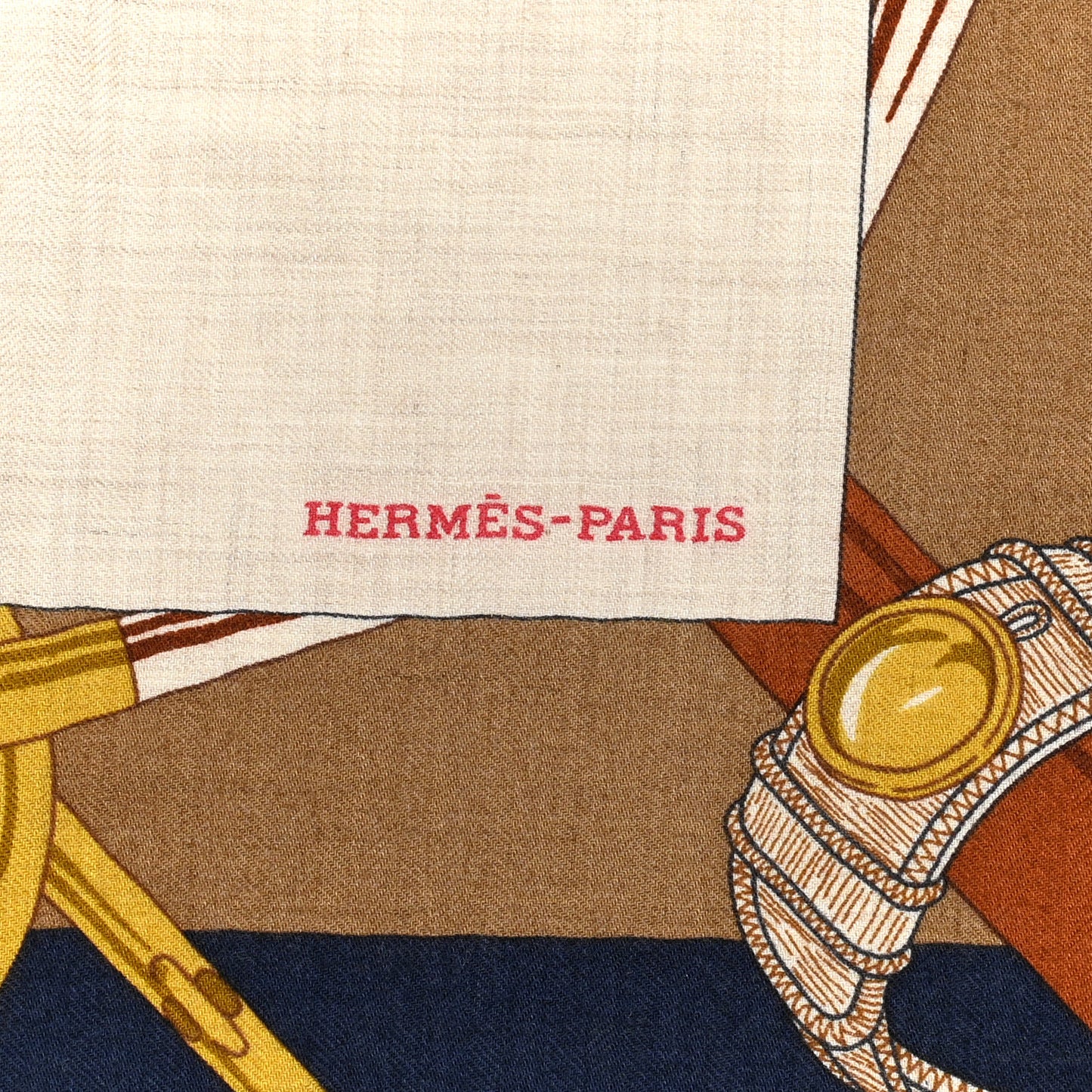 Cashmere Silk Encadre Eperon d'Or Scarf 90 Naturel Camel Marine