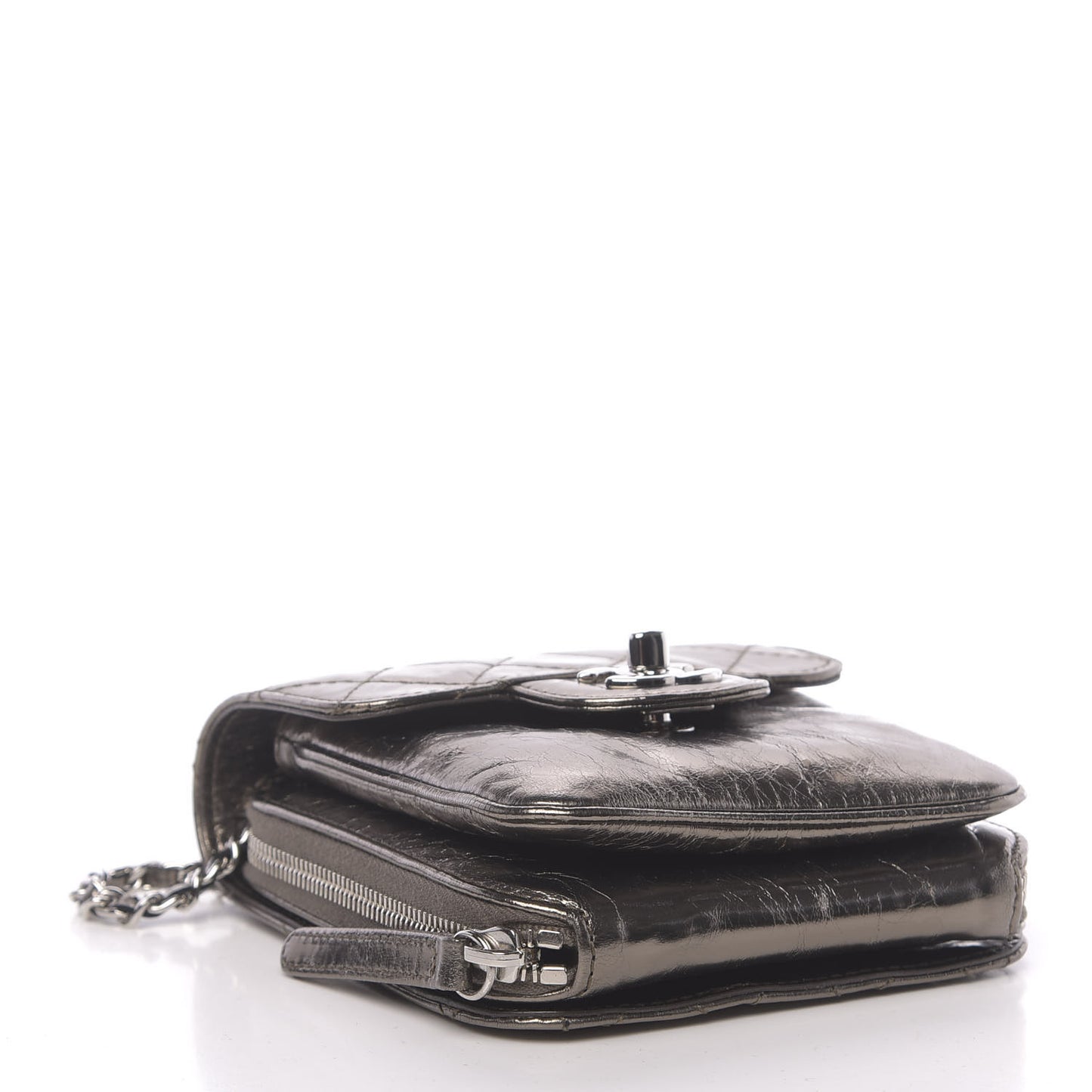 Crackled Aged Calfskin Mini Crossbody Flap Pewter