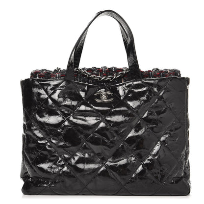 Chanel Glazed Calfskin Quilted Tweed Portobello Tote Black Red 1 of 7