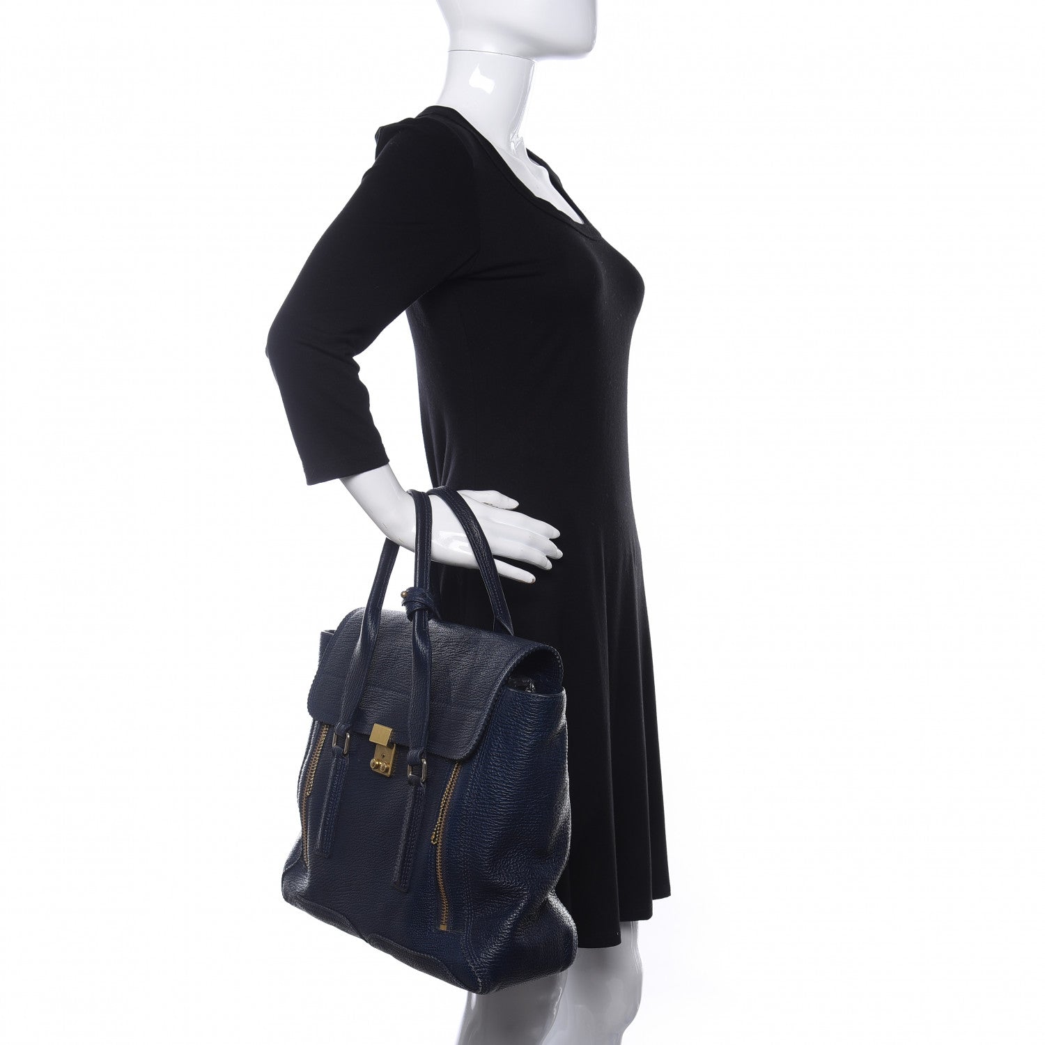 3.1 Phillip Lim Textured Calfskin Large Pashli Satchel Ink 2 of 10