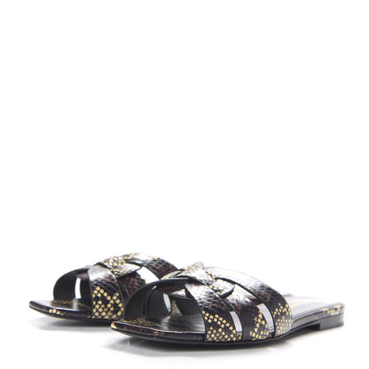 Saint Laurent Snakeskin Tribute 05 Slide Sandals 37.5 Oro 2 of 8