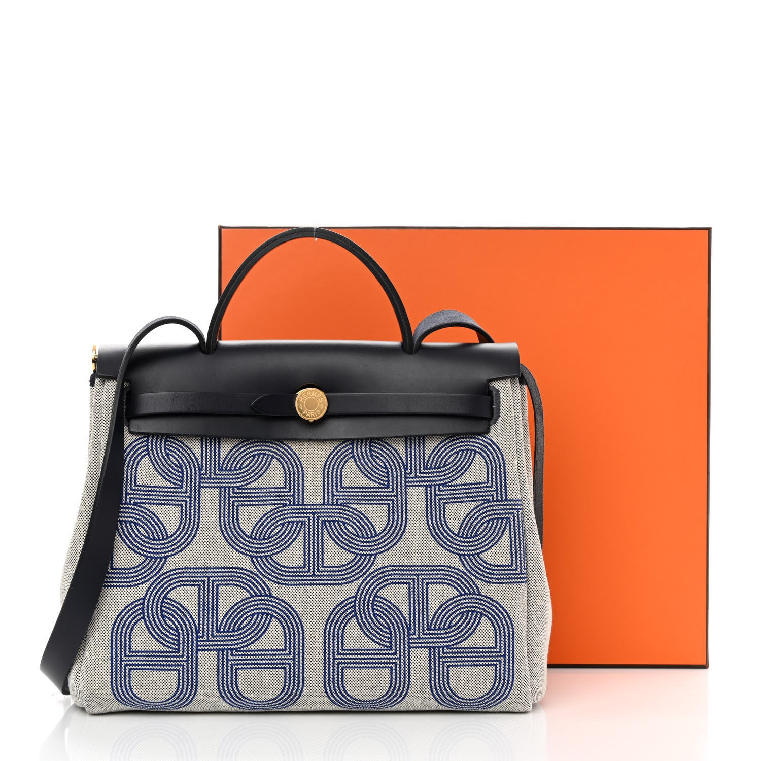 Hermes H Plume Canvas Vache Hunter Circuit 24 Herbag Zip Retourne 31 Bleu Royal Bleu Indigo Ecru 11 of 11