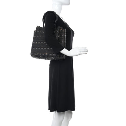Alaia Calfskin Laser Cut Grommet Angele 25 Tote Black 2 of 11