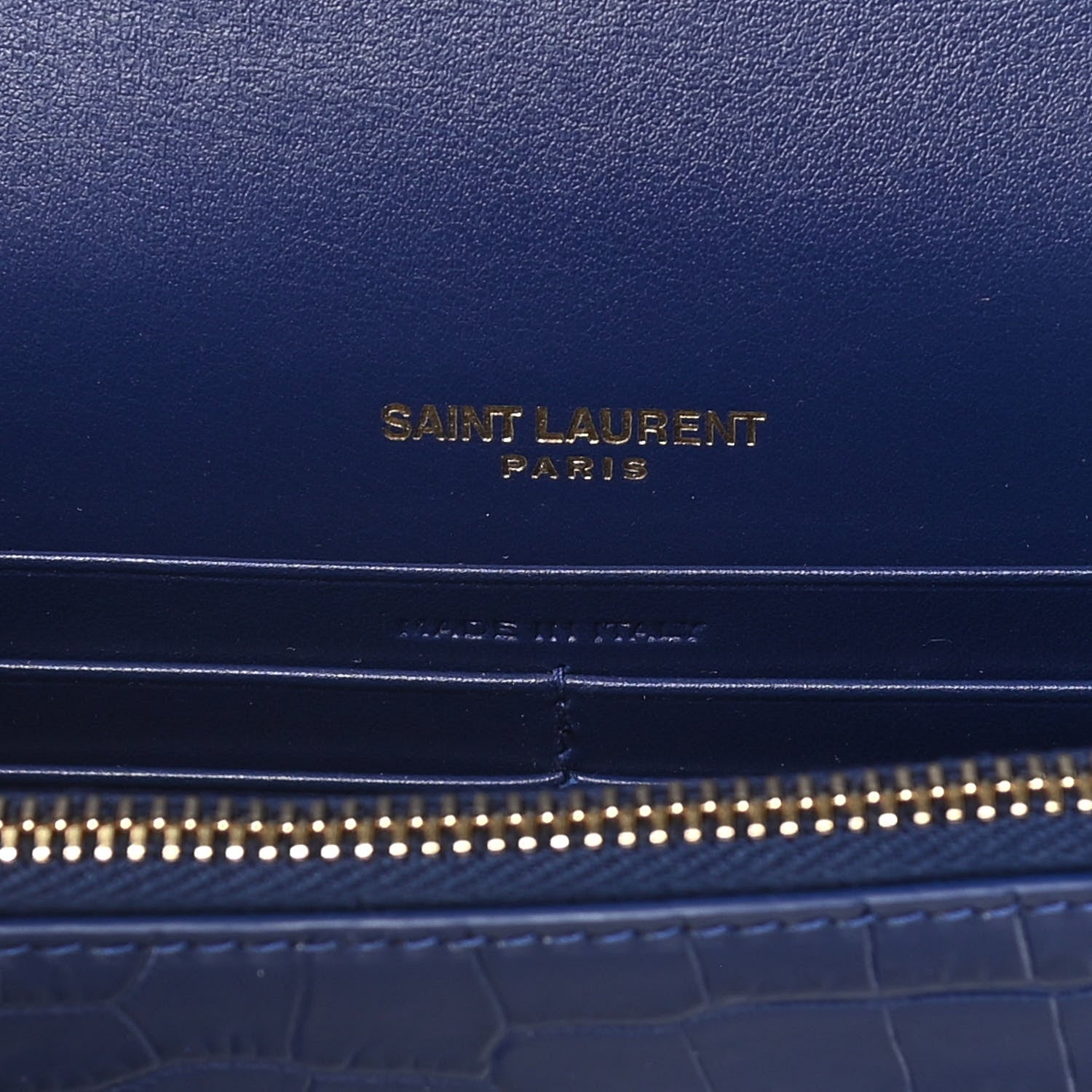 Saint Laurent Calfskin Crocodile Embossed Kate Monogram Tassel Chain Wallet Royal Blue 6 of 12