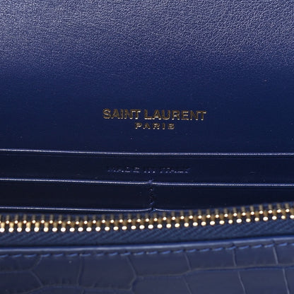 Saint Laurent Calfskin Crocodile Embossed Kate Monogram Tassel Chain Wallet Royal Blue 6 of 12