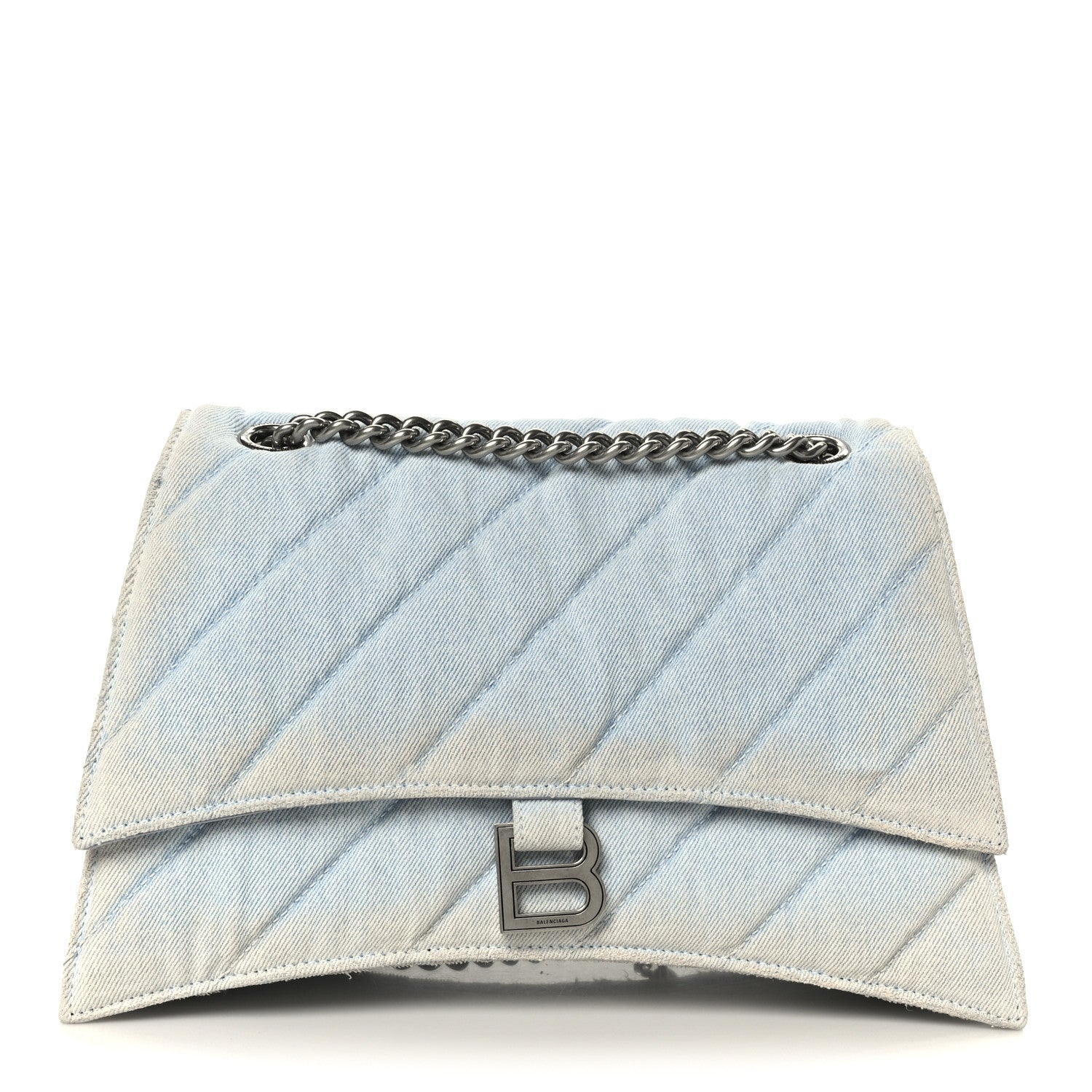 Balenciaga Crushed Washed Denim Quilted Medium Crush Chain Bag Pale Blue 1 of 10
