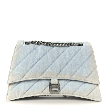 Balenciaga Crushed Washed Denim Quilted Medium Crush Chain Bag Pale Blue 1 of 10